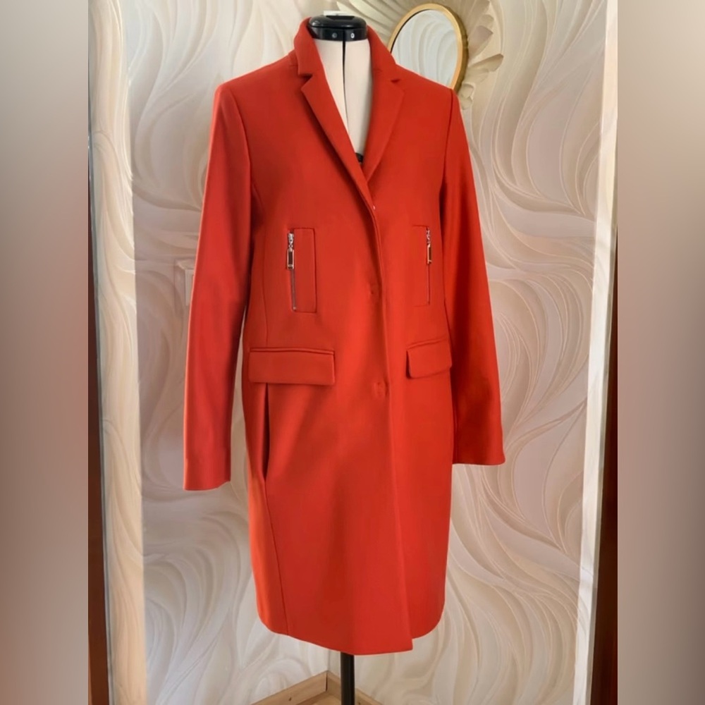 Escada Sport Bright Orange and Sunset Pink Lining Wool Coat